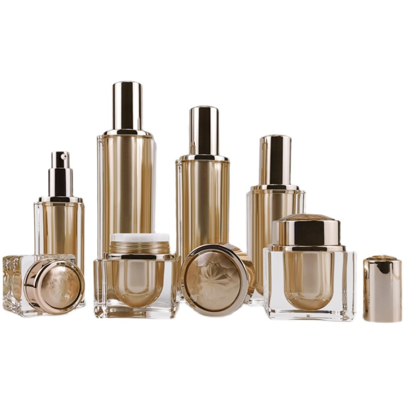 Luxury Skincare Packaging - ゴールドアクリルクリームジャー,化粧品ボトル,ローション,高品質,詰め替え可能な容器,トラベルセット