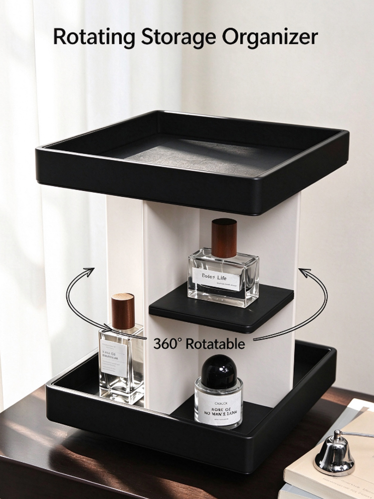 Luxury Skincare Tools - 360 ° 回転式のコスメ収納オーガナイザー。多層構造で高級感があり、化粧品やスキンケア用品を収納できるデスクトップ用の収納ラック。ドレッサーやカウンターに置ける収納ボックス。